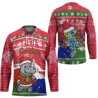 Gambia Christmas Hockey Jersey with Santa Hippo National Coat of Arms Snowflakes and Festive Holiday - Wonder Print Shop