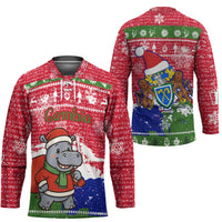 Gambia Christmas Hockey Jersey with Santa Hippo National Coat of Arms Snowflakes and Festive Holiday - Wonder Print Shop