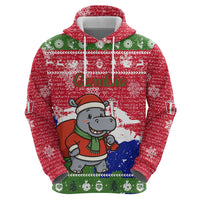 Gambia Christmas Hoodie with Santa Hippo National Coat of Arms Snowflakes and Festive Holiday - Wonder Print Shop