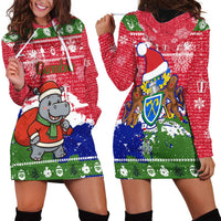 Gambia Christmas Hoodie Dress with Santa Hippo National Coat of Arms Snowflakes and Festive Holiday - Wonder Print Shop
