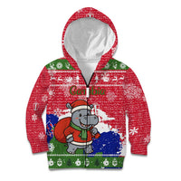 Gambia Christmas Kid Hoodie with Santa Hippo National Coat of Arms Snowflakes and Festive Holiday - Wonder Print Shop