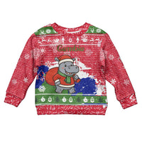 Gambia Christmas Kid Ugly Christmas Sweater with Santa Hippo National Coat of Arms Snowflakes and Festive Holiday - Wonder Print Shop