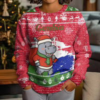 Gambia Christmas Kid Ugly Christmas Sweater with Santa Hippo National Coat of Arms Snowflakes and Festive Holiday - Wonder Print Shop