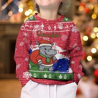 Gambia Christmas Kid Ugly Christmas Sweater with Santa Hippo National Coat of Arms Snowflakes and Festive Holiday - Wonder Print Shop
