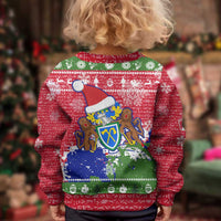 Gambia Christmas Kid Ugly Christmas Sweater with Santa Hippo National Coat of Arms Snowflakes and Festive Holiday - Wonder Print Shop