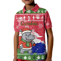 Gambia Christmas Kid Polo Shirt with Santa Hippo National Coat of Arms Snowflakes and Festive Holiday - Wonder Print Shop