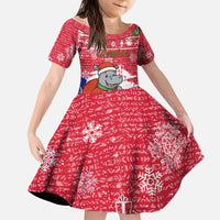 Gambia Christmas Kid Short Sleeve Dress with Santa Hippo National Coat of Arms Snowflakes and Festive Holiday - Wonder Print Shop