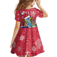 Gambia Christmas Kid Short Sleeve Dress with Santa Hippo National Coat of Arms Snowflakes and Festive Holiday - Wonder Print Shop