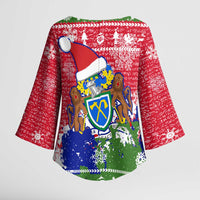 Gambia Christmas Kimono Sleeve Blouse with Santa Hippo National Coat of Arms Snowflakes and Festive Holiday - Wonder Print Shop