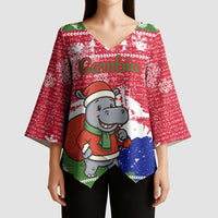 Gambia Christmas Kimono Sleeve Blouse with Santa Hippo National Coat of Arms Snowflakes and Festive Holiday - Wonder Print Shop