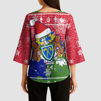 Gambia Christmas Kimono Sleeve Blouse with Santa Hippo National Coat of Arms Snowflakes and Festive Holiday - Wonder Print Shop