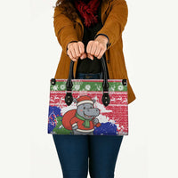 Gambia Christmas Leather Bag with Santa Hippo National Coat of Arms Snowflakes and Festive Holiday - Wonder Print Shop