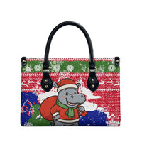 Gambia Christmas Leather Bag with Santa Hippo National Coat of Arms Snowflakes and Festive Holiday - Wonder Print Shop
