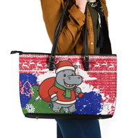 Gambia Christmas Leather Tote Bag with Santa Hippo National Coat of Arms Snowflakes and Festive Holiday - Wonder Print Shop