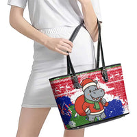 Gambia Christmas Leather Tote Bag with Santa Hippo National Coat of Arms Snowflakes and Festive Holiday - Wonder Print Shop