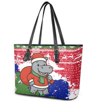 Gambia Christmas Leather Tote Bag with Santa Hippo National Coat of Arms Snowflakes and Festive Holiday - Wonder Print Shop