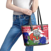 Gambia Christmas Leather Tote Bag with Santa Hippo National Coat of Arms Snowflakes and Festive Holiday - Wonder Print Shop