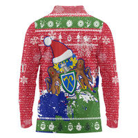 Gambia Christmas Long Sleeve Polo Shirt with Santa Hippo National Coat of Arms Snowflakes and Festive Holiday - Wonder Print Shop
