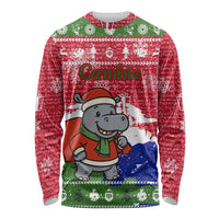 Gambia Christmas Long Sleeve Shirt with Santa Hippo National Coat of Arms Snowflakes and Festive Holiday - Wonder Print Shop