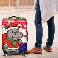 Gambia Christmas Luggage Cover with Santa Hippo National Coat of Arms Snowflakes and Festive Holiday - Wonder Print Shop