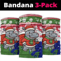 Gambia Christmas Neck Gaiter with Santa Hippo National Coat of Arms Snowflakes and Festive Holiday - Wonder Print Shop