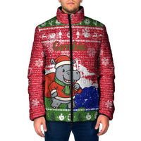 Gambia Christmas Padded Jacket with Santa Hippo National Coat of Arms Snowflakes and Festive Holiday - Wonder Print Shop