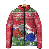 Gambia Christmas Padded Jacket with Santa Hippo National Coat of Arms Snowflakes and Festive Holiday - Wonder Print Shop