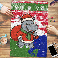 Gambia Christmas Puzzle with Santa Hippo National Coat of Arms Snowflakes and Festive Holiday - Wonder Print Shop