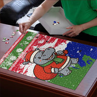 Gambia Christmas Puzzle with Santa Hippo National Coat of Arms Snowflakes and Festive Holiday - Wonder Print Shop