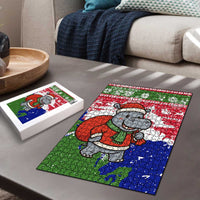 Gambia Christmas Puzzle with Santa Hippo National Coat of Arms Snowflakes and Festive Holiday - Wonder Print Shop