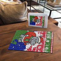 Gambia Christmas Puzzle with Santa Hippo National Coat of Arms Snowflakes and Festive Holiday - Wonder Print Shop