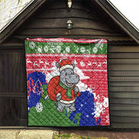 Gambia Christmas Quilt with Santa Hippo National Coat of Arms Snowflakes and Festive Holiday - Wonder Print Shop