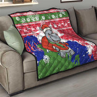 Gambia Christmas Quilt with Santa Hippo National Coat of Arms Snowflakes and Festive Holiday - Wonder Print Shop