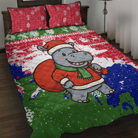 Gambia Christmas Quilt Bed Set with Santa Hippo National Coat of Arms Snowflakes and Festive Holiday - Wonder Print Shop