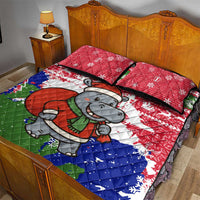 Gambia Christmas Quilt Bed Set with Santa Hippo National Coat of Arms Snowflakes and Festive Holiday - Wonder Print Shop