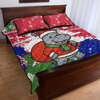 Gambia Christmas Quilt Bed Set with Santa Hippo National Coat of Arms Snowflakes and Festive Holiday - Wonder Print Shop