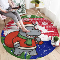 Gambia Christmas Round Carpet with Santa Hippo National Coat of Arms Snowflakes and Festive Holiday - Wonder Print Shop