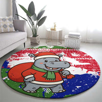 Gambia Christmas Round Carpet with Santa Hippo National Coat of Arms Snowflakes and Festive Holiday - Wonder Print Shop