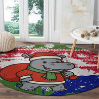 Gambia Christmas Round Carpet with Santa Hippo National Coat of Arms Snowflakes and Festive Holiday - Wonder Print Shop