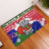 Gambia Christmas Rubber Doormat with Santa Hippo National Coat of Arms Snowflakes and Festive Holiday - Wonder Print Shop