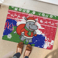 Gambia Christmas Rubber Doormat with Santa Hippo National Coat of Arms Snowflakes and Festive Holiday - Wonder Print Shop