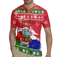 Gambia Christmas Rugby Jersey with Santa Hippo National Coat of Arms Snowflakes and Festive Holiday - Wonder Print Shop