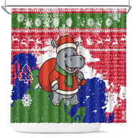 Gambia Christmas Shower Curtain with Santa Hippo National Coat of Arms Snowflakes and Festive Holiday - Wonder Print Shop