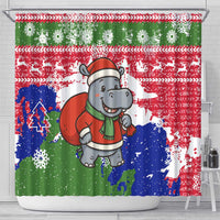 Gambia Christmas Shower Curtain with Santa Hippo National Coat of Arms Snowflakes and Festive Holiday - Wonder Print Shop