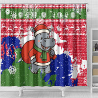 Gambia Christmas Shower Curtain with Santa Hippo National Coat of Arms Snowflakes and Festive Holiday - Wonder Print Shop