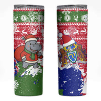 Gambia Christmas Skinny Tumbler with Santa Hippo National Coat of Arms Snowflakes and Festive Holiday - Wonder Print Shop