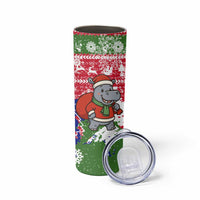 Gambia Christmas Skinny Tumbler with Santa Hippo National Coat of Arms Snowflakes and Festive Holiday - Wonder Print Shop