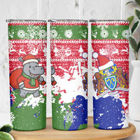 Gambia Christmas Skinny Tumbler with Santa Hippo National Coat of Arms Snowflakes and Festive Holiday - Wonder Print Shop