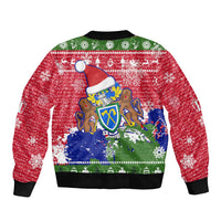 Gambia Christmas Sleeve Zip Bomber Jacket with Santa Hippo National Coat of Arms Snowflakes and Festive Holiday - Wonder Print Shop