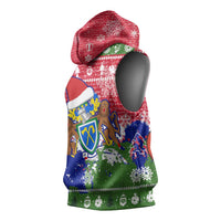 Gambia Christmas Sleeveless Hoodie with Santa Hippo National Coat of Arms Snowflakes and Festive Holiday - Wonder Print Shop